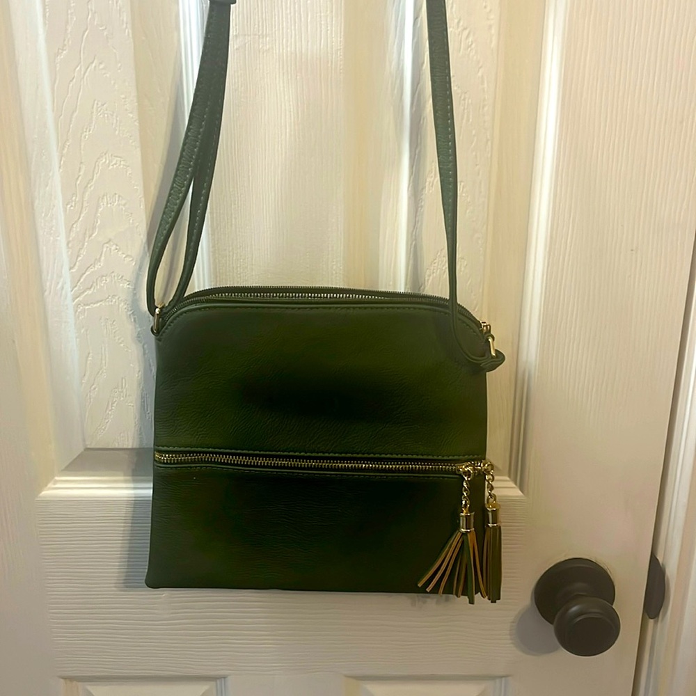 Green faux leather crossbody